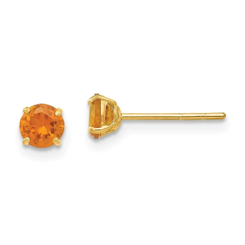 Pointed stone earrings-14k Yellow Gold Round Citrine Stud Earrings (L-4 mm, W-4 mm)