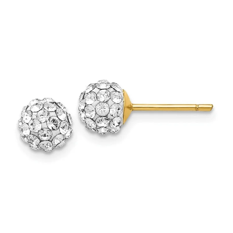 Faded finish earrings-14k Yellow Gold Round Crystal Stud Earrings (L-6 mm, W-6 mm)