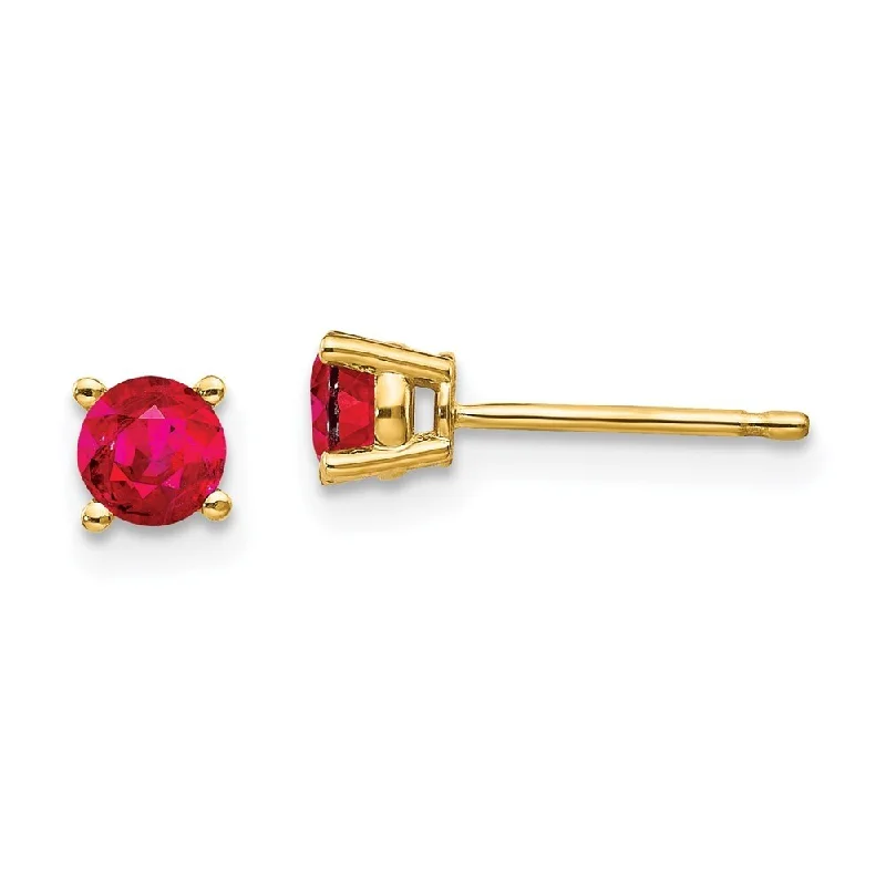 Ripple-wave earrings-14k Yellow Gold Ruby Stud Earrings (L-4 mm, W-4 mm)