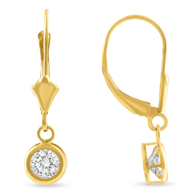 Vivid stone earrings-1Ct Diamond Lab Grown Dangle Lever Back Hoop Earrings Yellow Gold