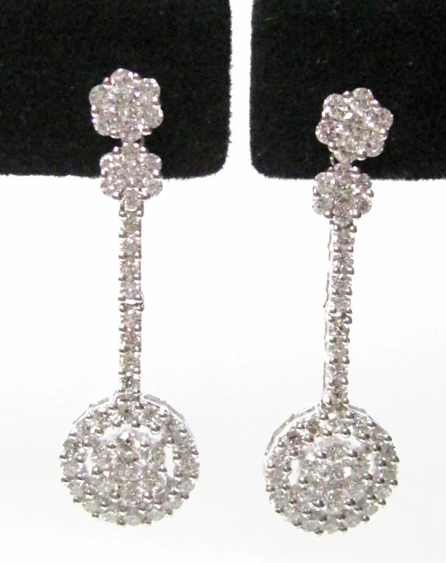 Linked-heart earrings-3.05 TCW Round Diamond Circle Shape Drop Dangling Earrings G VS2 14k White Gold