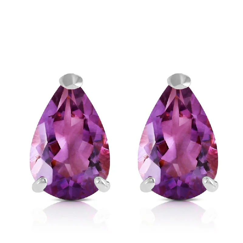 Holographic earrings-3.15 CTW 14K Solid White Gold Stud Earrings Natural Amethyst