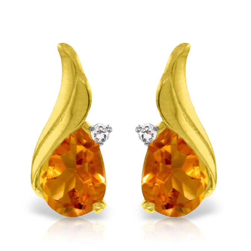 Latched earrings-3.26 Carat 14K Solid Gold Stud Earrings Diamond Citrine Gemstone