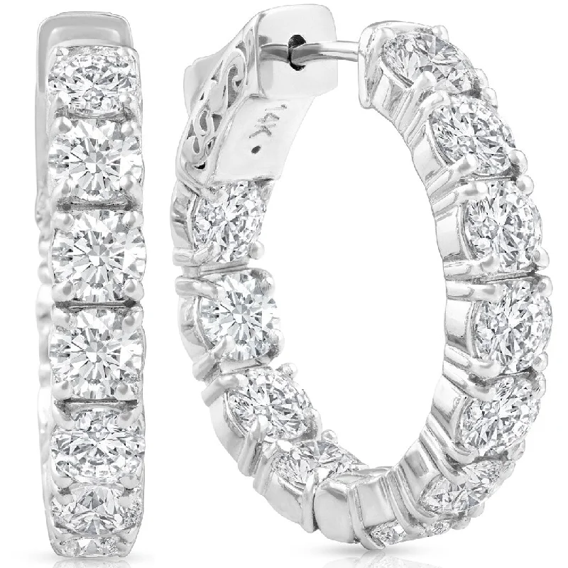 Rounded gem earrings-4.40 Ct Inside Outside Hoops W/ Vault Lock 14k White Gold Lab Grown Diamond