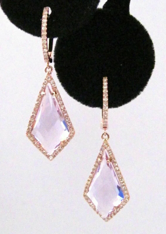 Bright topaz earrings-6.59 TCW Natural Amethyst Quartz & Diamonds Drop/Dangling Earrings 14k Rose Gold