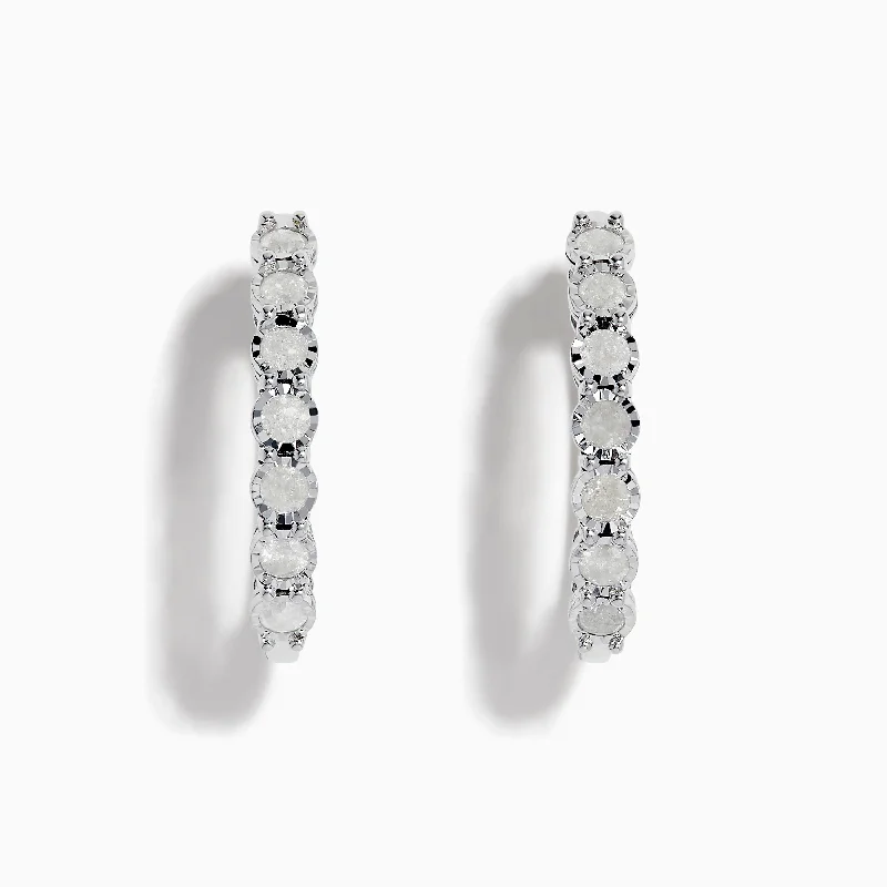 Fine hoop earrings-925 Silver Diamond Hoop Earrings