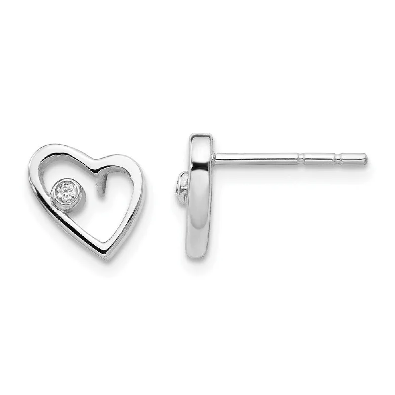 Icy topaz earrings-925 Sterling Silver 0.02ct Diamond Heart Stud Earrings (L-8 mm, W-9 mm)