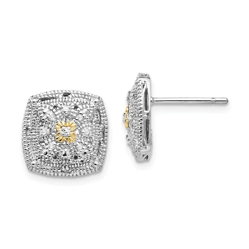 Stamped initial earrings-925 Sterling Silver w/ 14k Diamond Stud Earrings (L-11 mm, W-11 mm)