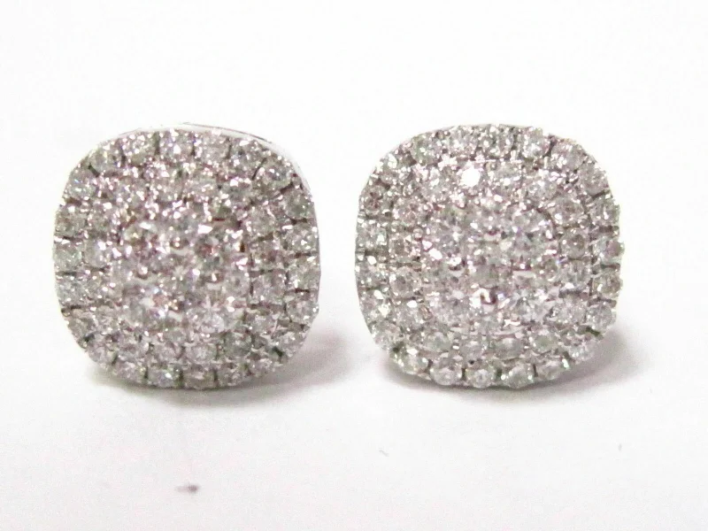 Rustic carved earrings-.98 TCW Round Cut Diamond Square Shape Cluster Earrings G SI1 18kt White Gold