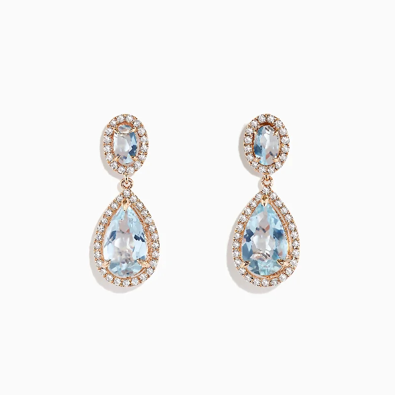 Brushed-edge earrings-Aquarius 14K Rose Gold Aquamarine and Diamond Earrings