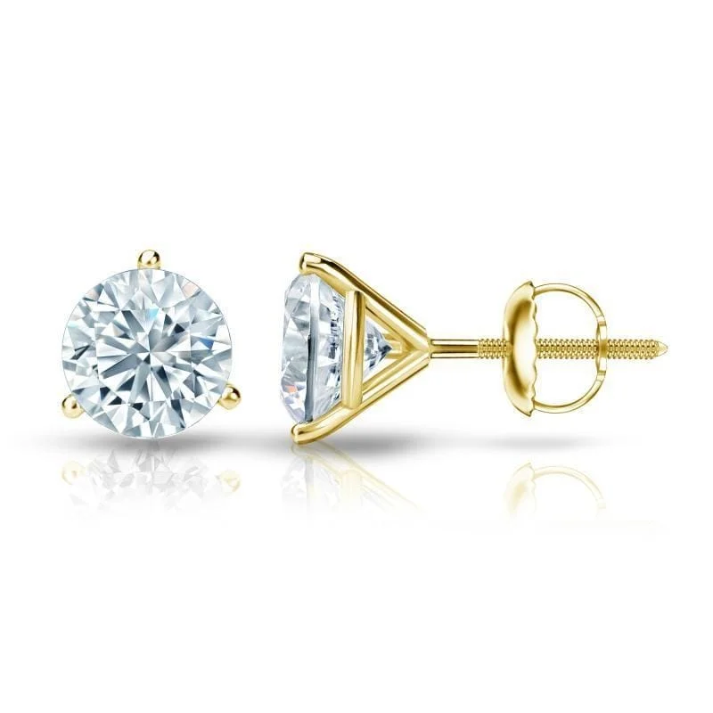 Vine-twist earrings-Auriya 1 1/2ctw 3 Prong Martini Set Round Diamond Stud Earrings 14K Gold GIA Certified