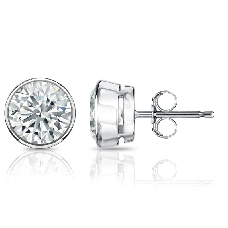 Suspended gem earrings-Auriya 2 1/2ct TW Round Bezel Set Diamond Stud Earrings 14kt Gold Certified