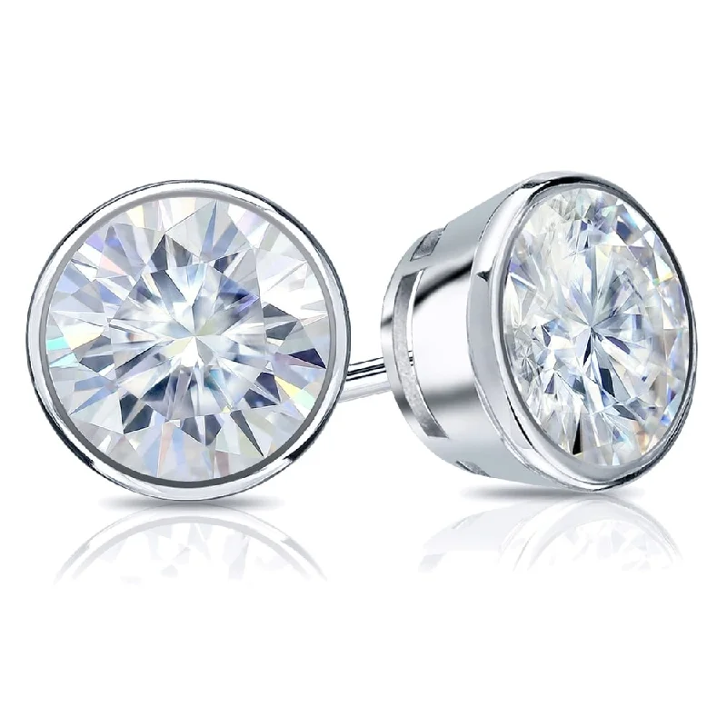 Flush earrings-Auriya Platinum 4ctw Bezel-set Round Moissanite Stud Earrings