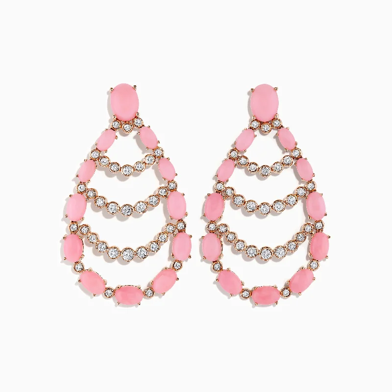 Tilted gem earrings-Aurora 14K Rose Gold Pink Opal and Diamond Earrings