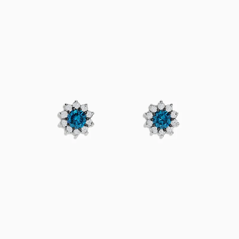 Stacked birthstone earrings-Bella Bleu 14K White Gold Blue and White Diamond Earrings 0.80 TCW