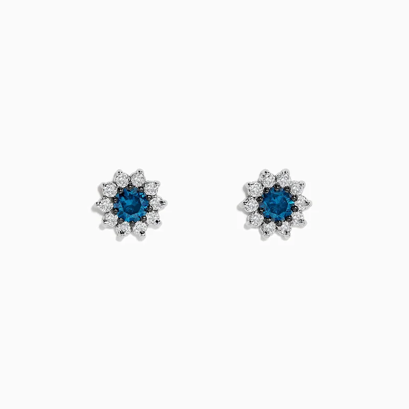 Frilled edge earrings-Bella Bleu 14K White Gold Blue and White Diamond Earrings 1.20 TCW