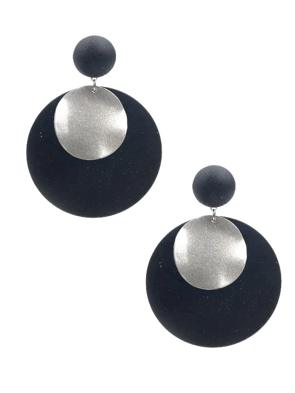 Classic jasper earrings-Odette Women Black And Gold Disc Dangle Earrings