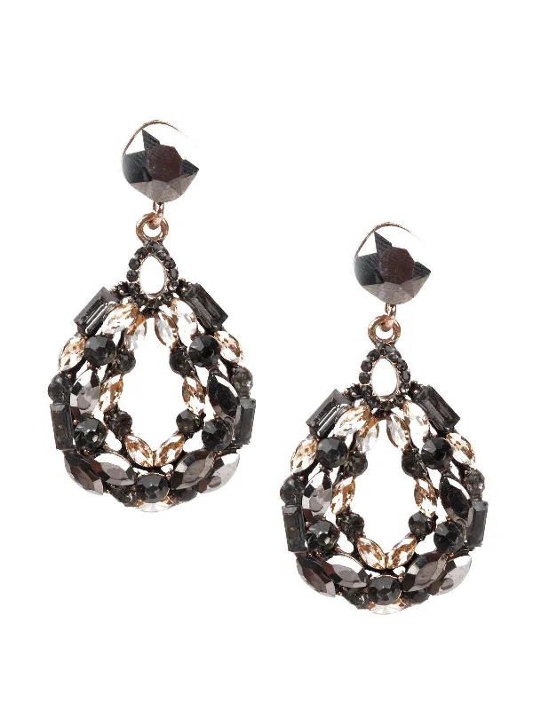 Glazed gem earrings-Odette Women Black Colored Hoop Earring