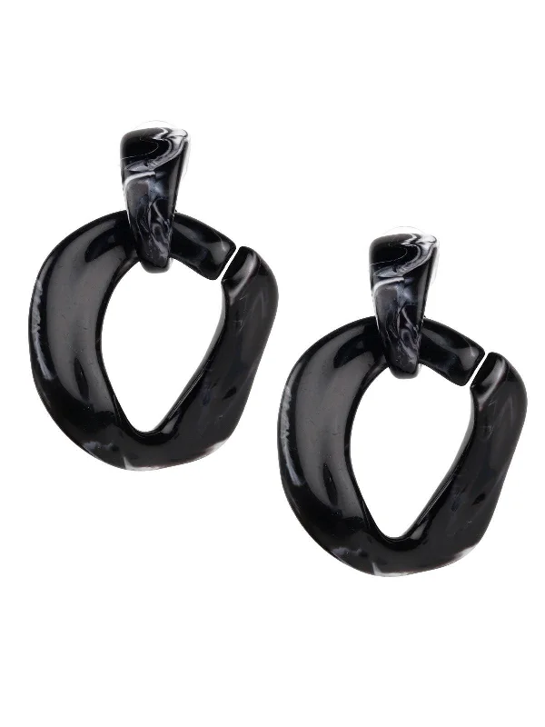 Raised stone earrings-Odette Women Black Hoop Earrings