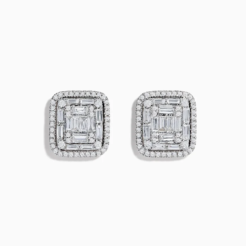 Bold gold earrings-Classique 14K White Gold Diamond Statement Earrings