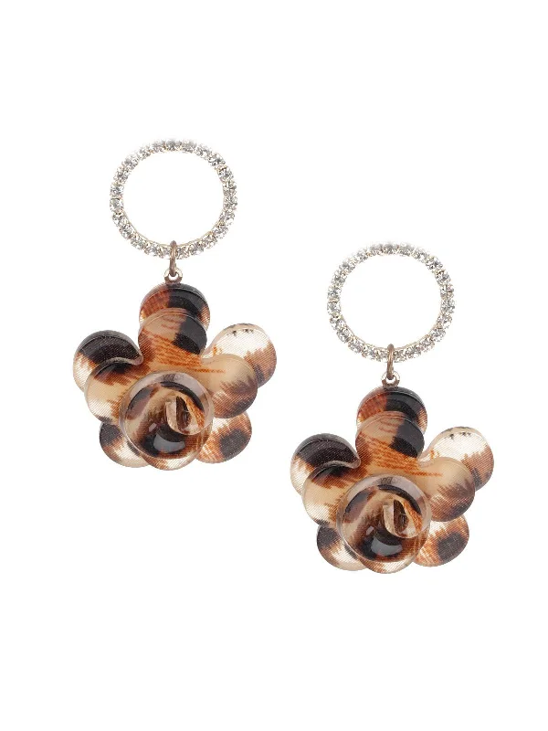 Chipped edge earrings-Odette Women Classy Brown Hued Dangle Earrings