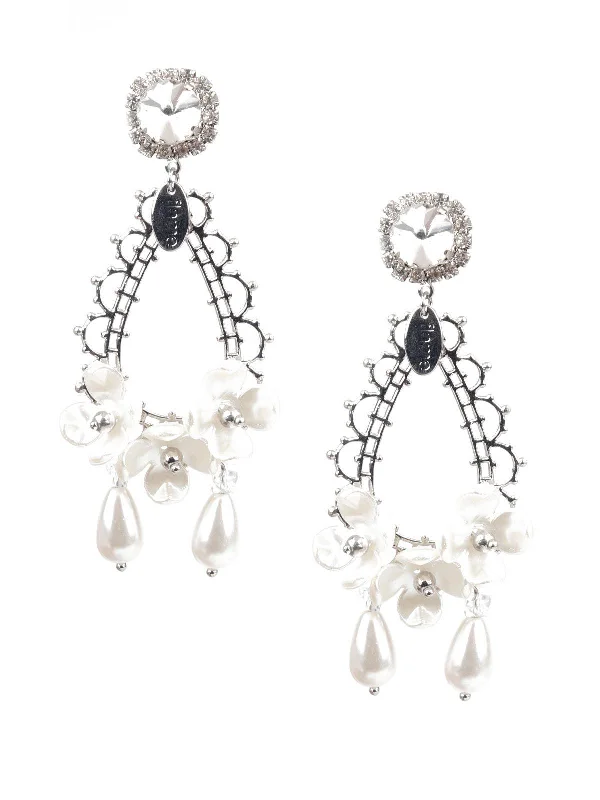 Crest motif earrings-Odette Women Classy White Dangle Earrings