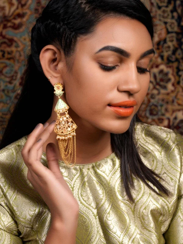 Spotted hoop earrings-Odette Women Gold Tone Geo Dangle Earrings