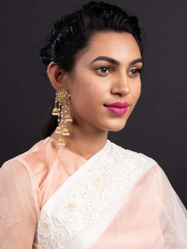 Mottled stone earrings-Odette Women Gold Tone Multistring Jhumki Dangle Earrings