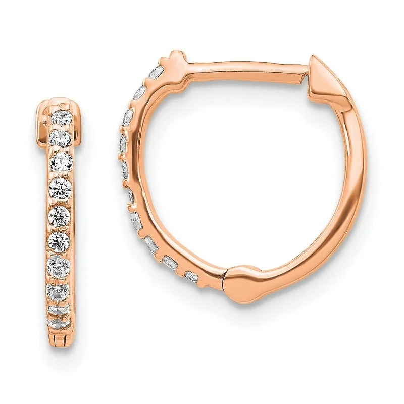 Tight coil earrings-Curata 14k Rose Gold Diamond Hinged Hoop Earringss Measures 13x12mm Wide 2mm Thick