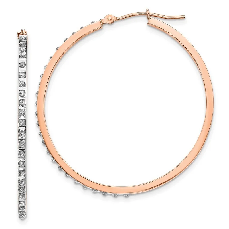 Stacked birthstone earrings-Curata 14k Rose Gold Polished Diamond Fascination Round Hinged Hoop Earrings Measures 39x40mm Wide 2mm Thick