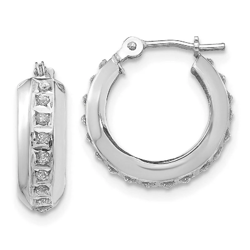 Fine hoop earrings-Curata 14k White Gold Diamond Accent Round Hinged Hoop Earrings (5x14mm)