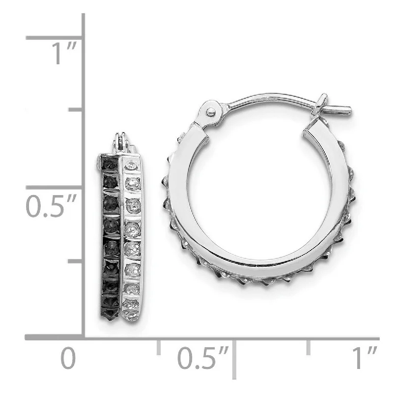 Subtle mesh earrings-Curata 14k White Gold Diamond Black & White Diamond Round Hinged Hoop Earrings (15x4mm)