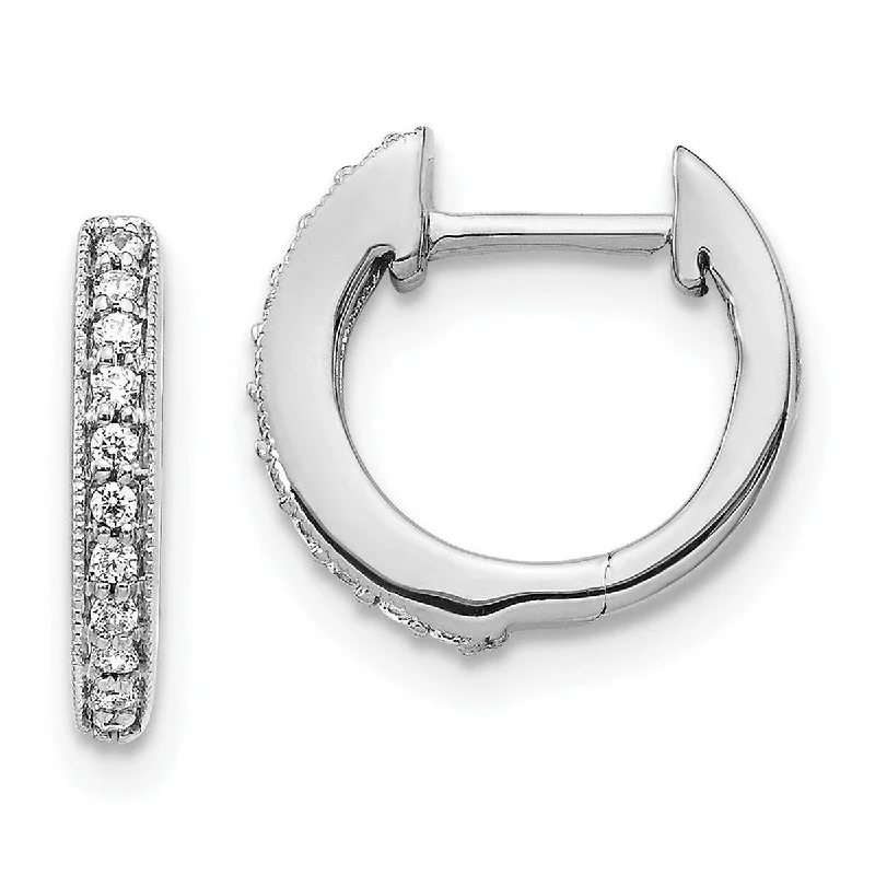 Fin motif earrings-Curata 14k White Gold Diamond Hinged Hoop Earrings Measures 12x11mm Wide 1mm Thick