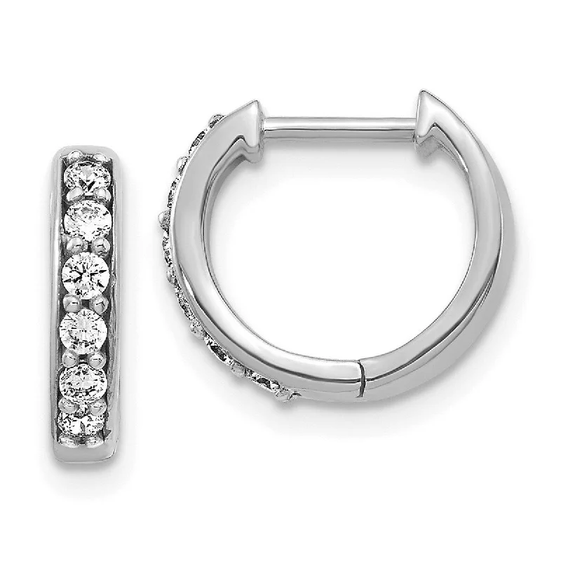 Mottled stone earrings-Curata 14k White Gold Diamond Hoop Earrings Measures 11x12mm Wide 2mm Thick