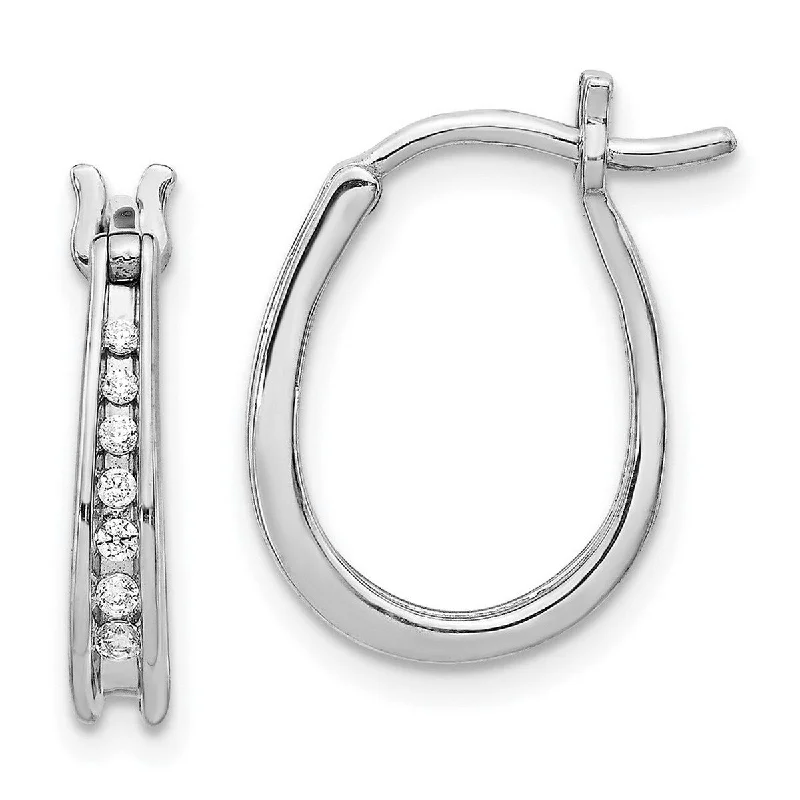 Swept design earrings-Curata 14k White Gold Diamond Hoop Earrings Measures 16x12mm Wide 2mm Thick