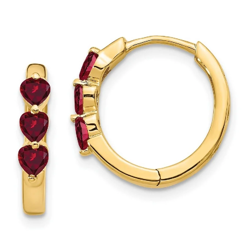 Sweeping bar earrings-Curata 14k Yellow Gold Created Ruby Polished Hoop Earrings 15x2mm