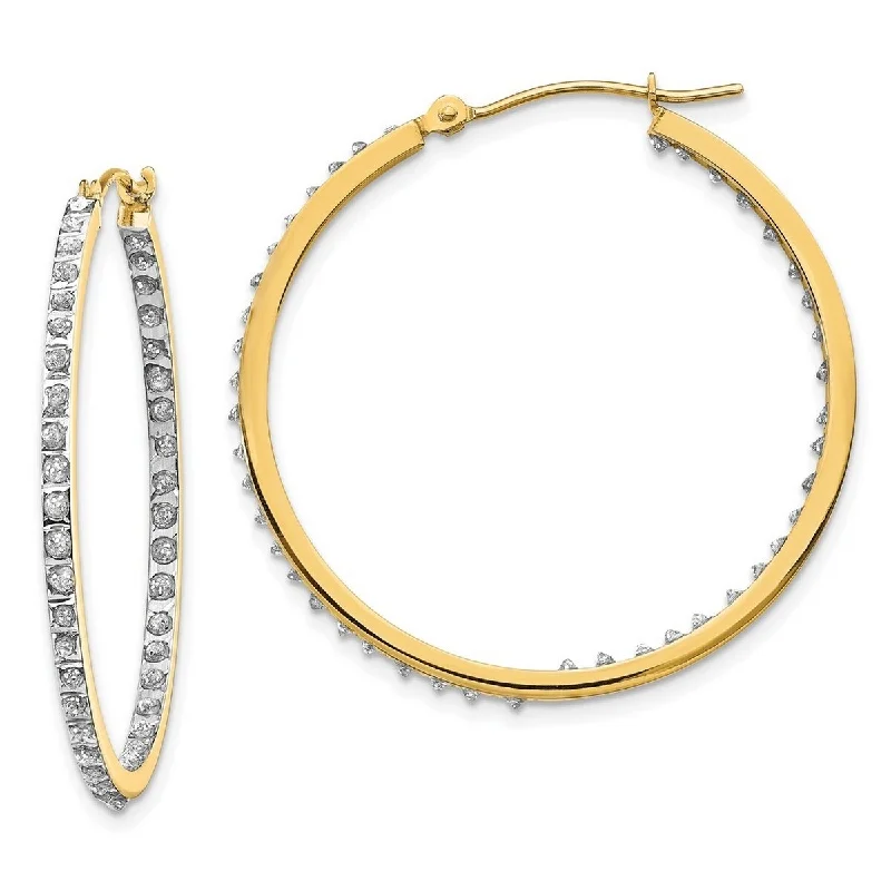 Tiled design earrings-Curata 14k Yellow Gold Diamond Accent Round Hinged Hoop Earrings - Measures 35x2mm