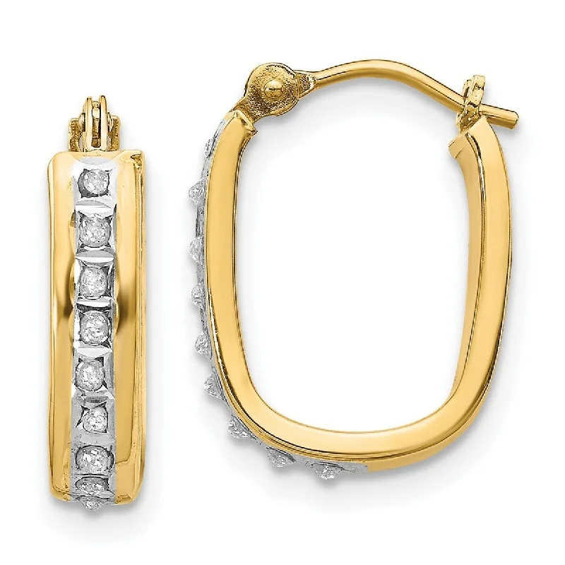 Classic-style opal earrings-Curata 14k Yellow Gold Diamond Accent Squared Hinged Hoop Earrings (4x16mm)