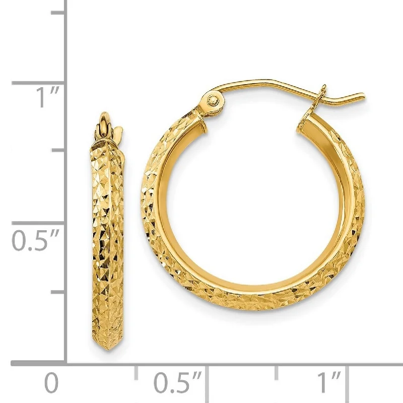 Faint silver earrings-Curata 14k Yellow Gold Knife Edge Diamodn-Cut 2.5x20mm Hoop Earrings