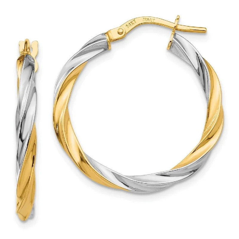 Low-set gem earrings-Curata 2.5mm 14k Yellow Gold White Rhodium 2.5x26mm Twisted Hoop Earrings