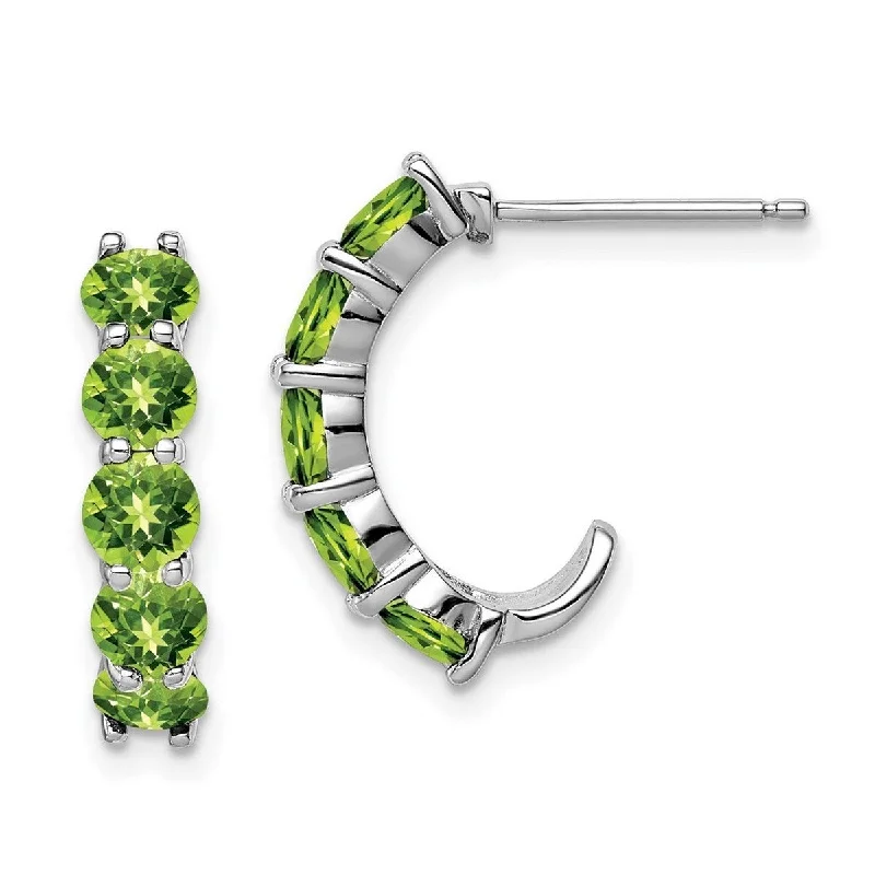 Luminous minimalist earrings-Curata 925 Sterling Silver Peridot J hoop Earrings 19x5mm