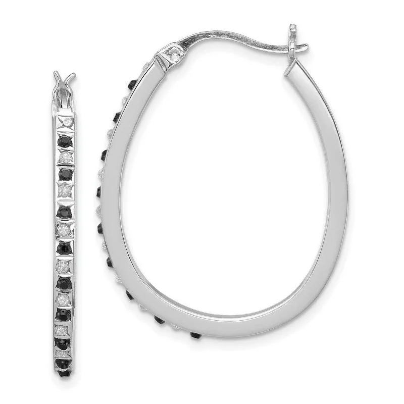 Streamlined earrings-Curata 925 Sterling Silver Polished and Platinum Plated B And W Diamond Mystique Pear Hinged Hoop Earrings Zzzzs R Mea