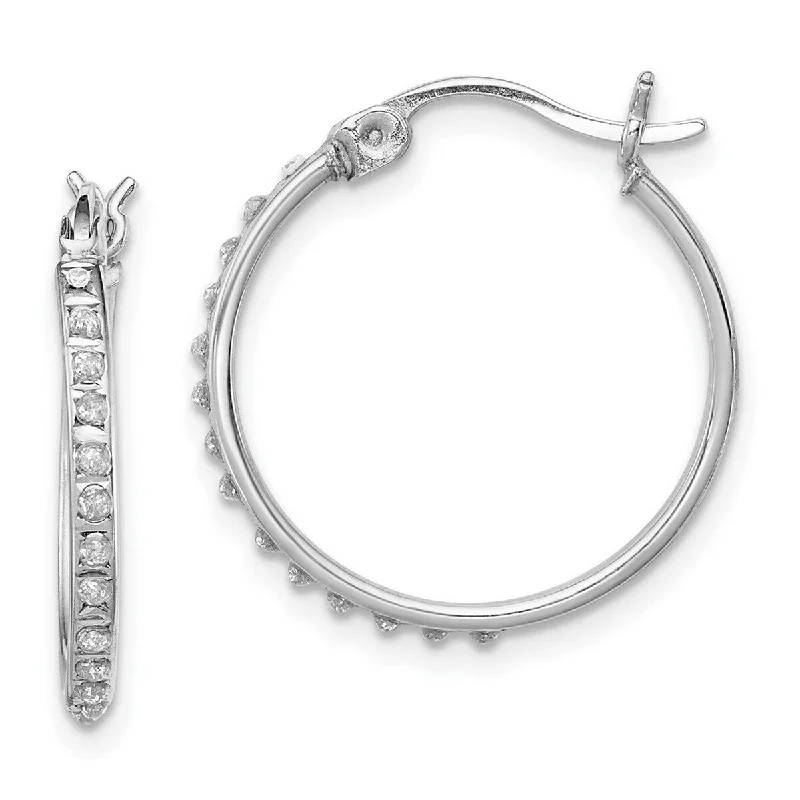 Delicate-band earrings-Curata 925 Sterling Silver Polished and Platinum Plated Diamond Mystique Round Hinged Hoop Earrings Measures 20x20mm W