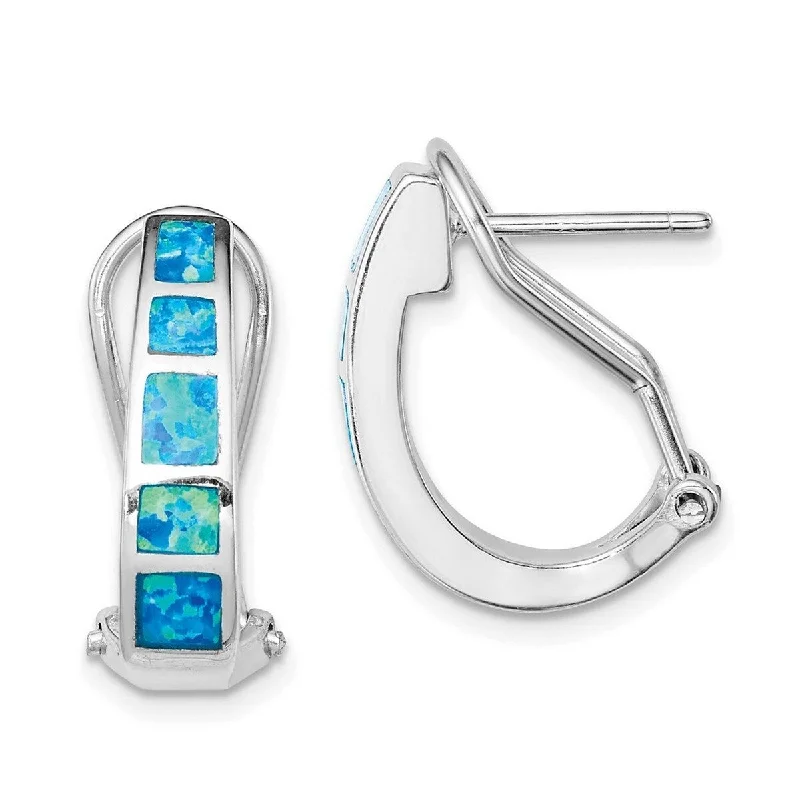 Rich emerald earrings-Curata 925 Sterling Silver Polished Blue Inlay Simulated Opal Squares Hoop Earrings Measures 19x15mm Wide 5mm Thick