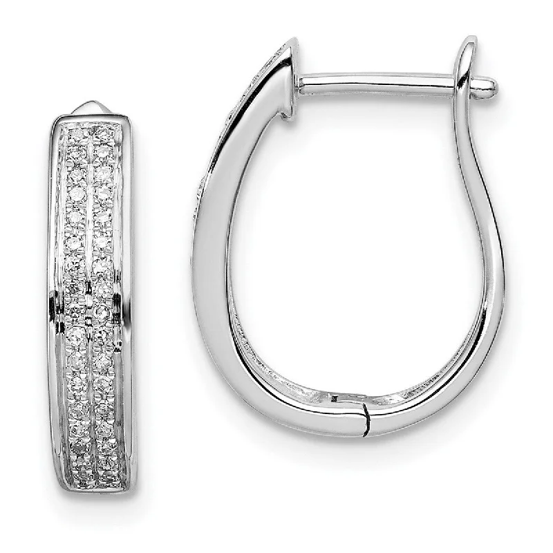 Glimmering crystal earrings-Curata 925 Sterling Silver Polished Hinged post Diamond Oval Hinged Hoop Earrings Measures 15x13mm Wide 3mm Thick