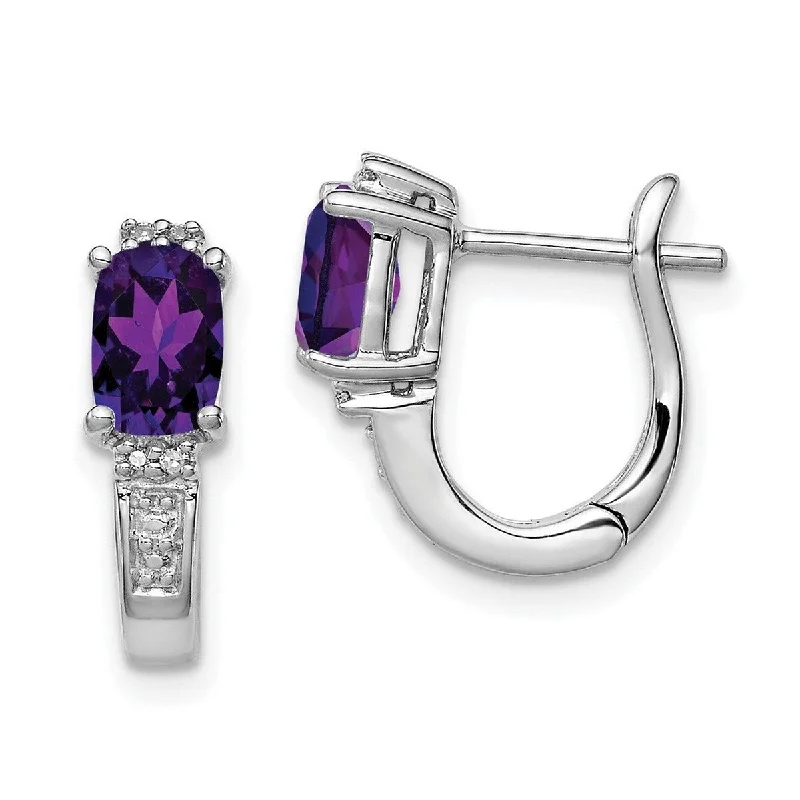 Flecked enamel earrings-Curata 925 Sterling Silver Polished Open back Rhodium Plated Diamond Amethyst Hinged Hoop Earrings Measures 14x13mm Wide 4mm Thi