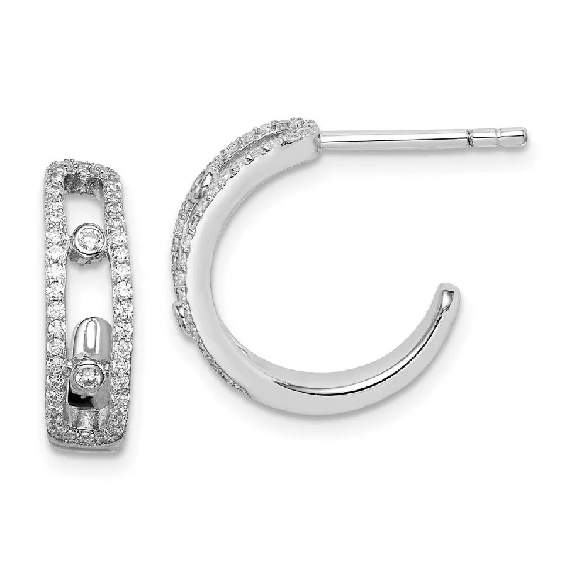 Overlapped earrings-Curata 925 Sterling Silver Rhodium plated CZ Cubic Zirconia Simulated Diamond J hoop Earrings Jewelry Gifts for Women