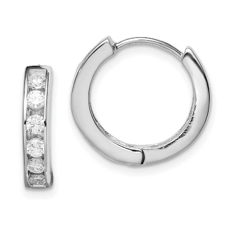 Holographic earrings-Curata 925 Sterling Silver Solid Polished CZ Cubic Zirconia Simulated Diamond Hinged Huggies Hoop Earrings (5mm x 17mm)