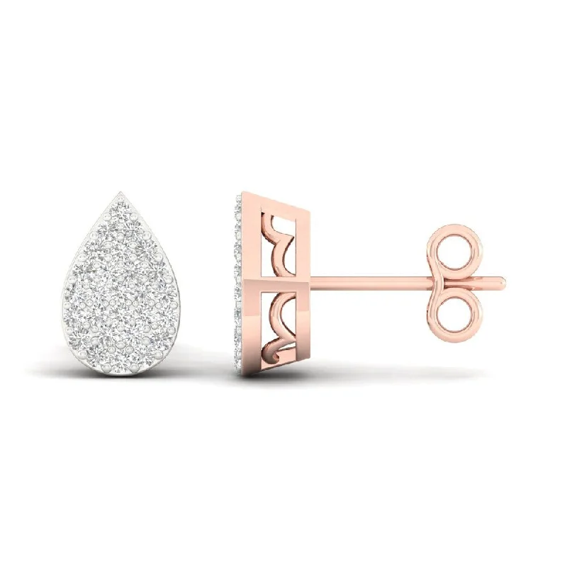 Bent stone earrings-De Couer 1/6ct TDW Diamond Cluster Earrings - Pink