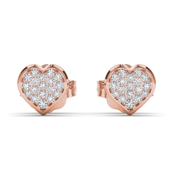 Glossy hematite earrings-De Couer 10k Rose Gold 1/10ct TDW Diamond Heart Cluster Earring - Pink